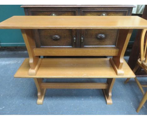 PAIR OF LIGHT OAK BENCHES 