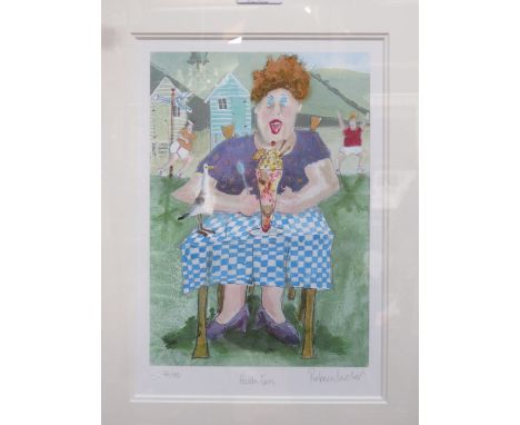 REBECCA LARDNER, FRAMED LIMITED EDITION PRINT- HEALTH FARM, No 66/195, APPROXIMATELY 30cm x 21cm 