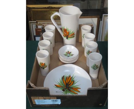 PARCEL OF CONTINENTAL CERAMIC LEMONADE SET WITH MATCHING SIDE PLATES 