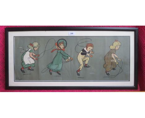 CECIL ALDIN, FRAMED COLOUR PRINT- LEAP FROG, FROM CHILDREN AT PLAY SERIES, APPROXIMATELY 27cm x 69cm 