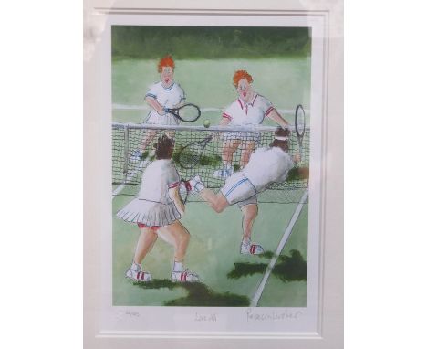 REBECCA LARDNER, FRAMED LIMITED EDITION PRINT- LOVE ALL, No 66/195, APPROXIMATELY 30cm x 21cm 