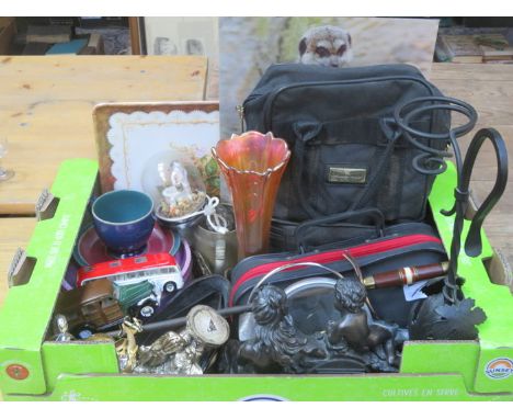 PARCEL OF CERAMICS, BOWLS, CLOCK , MODEL CARS AND HORSE BRASSES, ETC. 