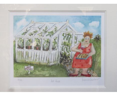REBECCA LARDNER, FRAMED LIMITED EDITION PRINT- HOT HOUSE, No 66/195, APPROXIMATELY 22cm x 28cm 