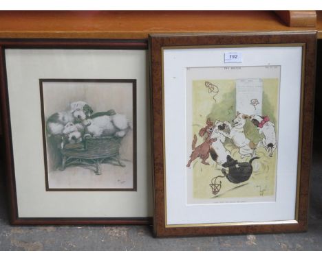 CECIL ALDIN, FRAMED PRINT- THE SKETCH, 'AND NOW WE SHAN'T BE LONG', APPROXIMATELY 31cm x 20cm, AND ALSO ANOTHER CECIL ALDIN F