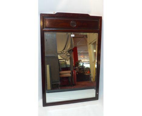 A Chinese hardwood framed mirror with bevelled plate., H:114cm W:76cm