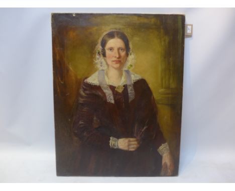 A 19th Century oil on canvas depicting a portrait of a lady (possibly Charlotte Bronte), 92cm x 72cm