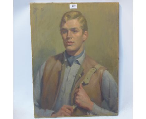 Ronald Way. an oil on canvas depicting a portrait of a moan, 61cm x 46cm