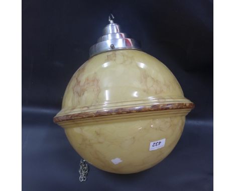 An Guzzini Art Deco glass ceiling light, of globe form, with marbled design, chrome fittings, approx L. 40cm 