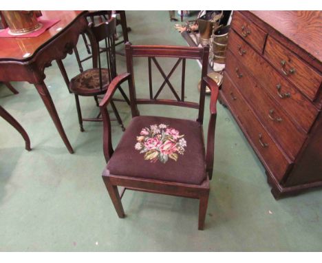 A George III mahogany carver chair with tapestry seat