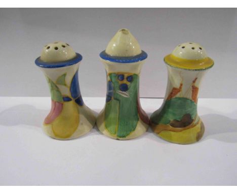 A Clarice Cliff pepperette and salt, a/f, and a pepperette a/f (3)