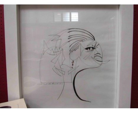 SPATE HUNTERMANN (ROBERT HUNT 1934-2014) A framed and glazed drawing titled "Head in Ink" signed lower left. 55cm x 48.5cm.  