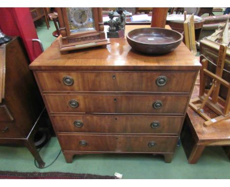 A George III mahogany three drawer chest with ring drop handles, 95cm x 92.5cm x 45.5cm