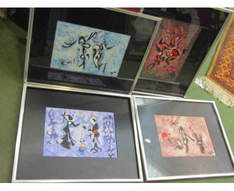 SPATE HUNTERMANN (ROBERT HUNT 1934-2014) A group of four framed similar works, acrylics on board, titled - "Whoopee", "Hornbl