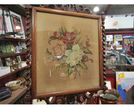 A Victorian pole screen with tapestry panel