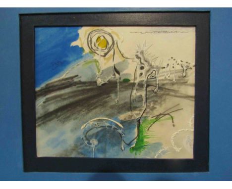 SPATE HUNTERMANN (ROBERT HUNT 1934-2014) A framed acrylic on paper titled "Gooey Huevo". Signed top right. Image size 17.5cm 