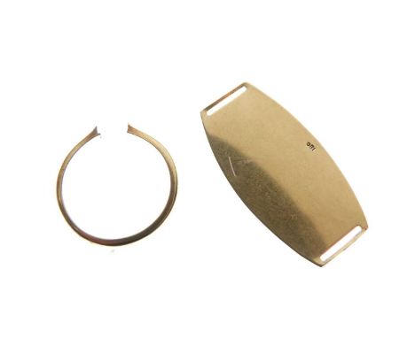 Two yellow metal findings, the ring shank stamped '18ct', the oval plate '18c', 5.8g approx (2)