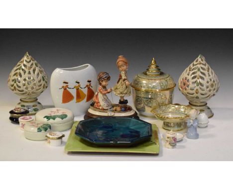 Assorted ceramics to include; a pair of night lights, 23.5cm high, ice pail and cover, similar footed dish, two lidded pots, 