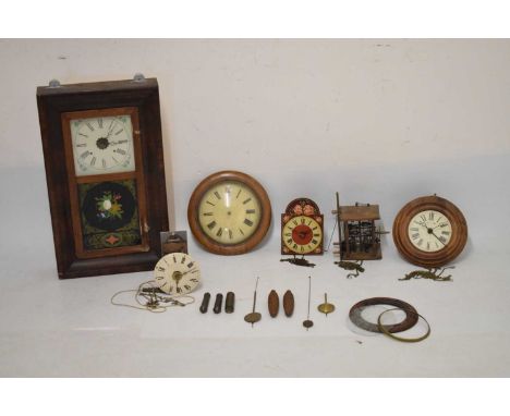 Collection of Black Forest 'Postman's alarm' type wall clocks and parts, plus an American wall clock