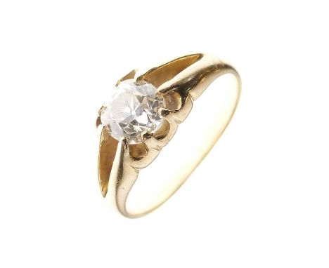 Diamond single-stone ring, the old brilliant cut approximately 5.3mm diameter x 3.8mm deep, in unmarked yellow metal mount, s