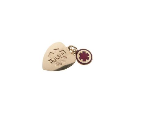 Yellow metal heart-shaped pendant, stamped '14k', engraved, 5g, together with an unmarked yellow metal and red enamel fob, 4.