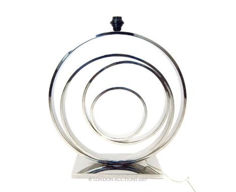 A large, designer, French polished chrome lamp by Le Deun Luminaries' of Paris, composed of four concentric chromed circles o