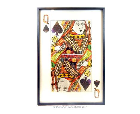 A modern Queen of Spades playing card collage; sight size 140cm x 95cm. 