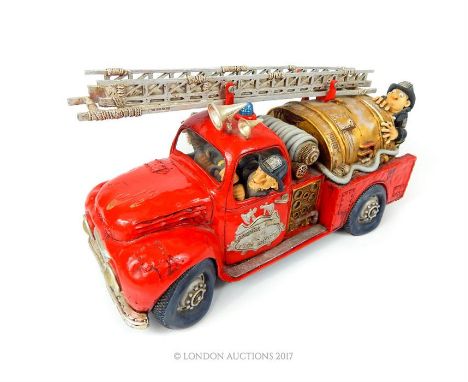 G. Forchino, (designed in France) detailed, hand-painted model of a fire engine, 21.5 x 37 cm.