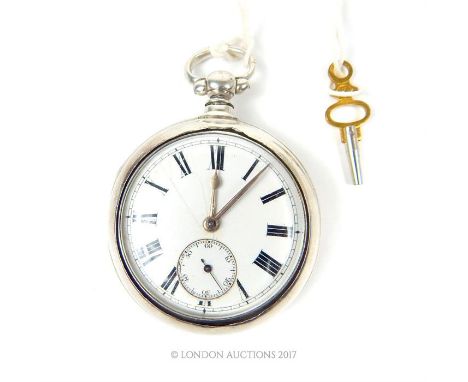 A Victorian silver pair cased pocket watch with white enamel dial, Roman numerals and silver hands with key, James Gray Macdu