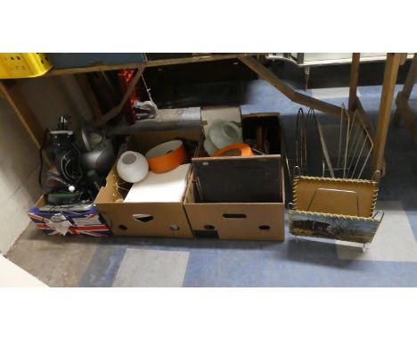 Three Boxes of Sundries to Include Novelty Phone in the Form of a Golf Bag, Ghetto Blaster, Magazine Racks, Ceramics, Vintage