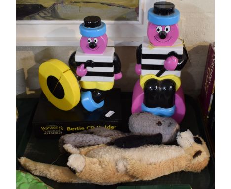 Two Bertie Bassett Ornaments, CD Holder and Money Box Together with Meerkat Doll and Sweep Glove Puppet 