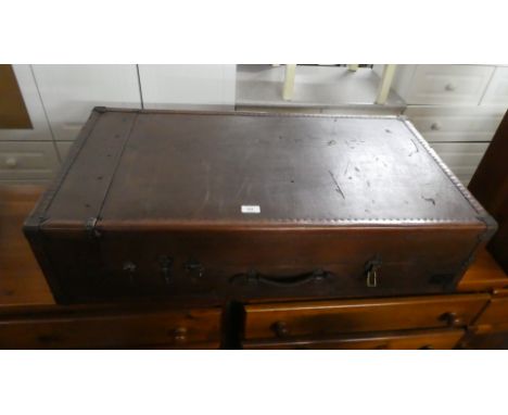 A Vintage Leather Mounted Smith's Trunk with Fitted Interior (catches af), 97cm Long 