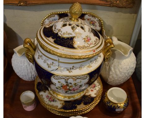 A Collection of Coalport China to Include Four Cobalt Blue Batwing Plates and Bread and Butter Plate, Large Coalport Two Hand