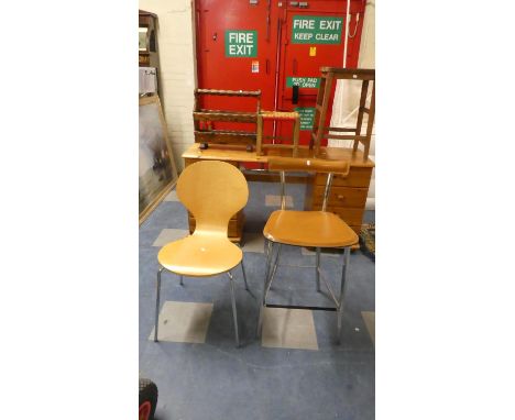 A Vintage Style Chrome Based Chair and a Leather Upholstered Kitchen Bar Stool 