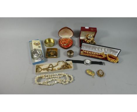 A Tray of Costume Jewellery, Vintage Wrist Watch, Enamelled Badges etc 