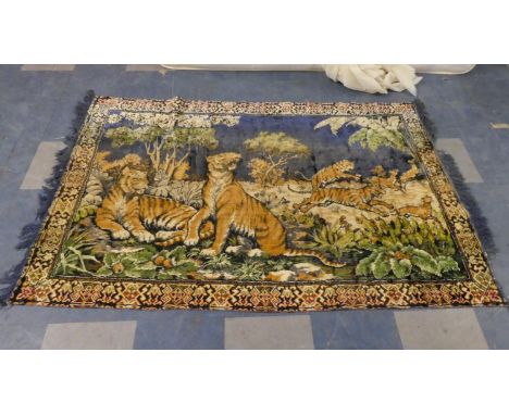 A Woven Silk Wall Hanging Depicting Tigers Hunting, 180cm x 120cm 