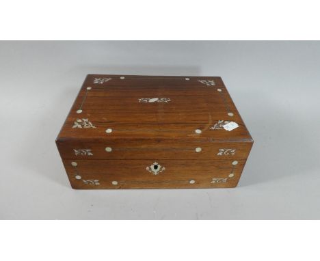 A Late 19th Century Rosewood Work Box with Mother of Pearl Inlay Containing Plastic Animal Toys, 27.5cm Wide 