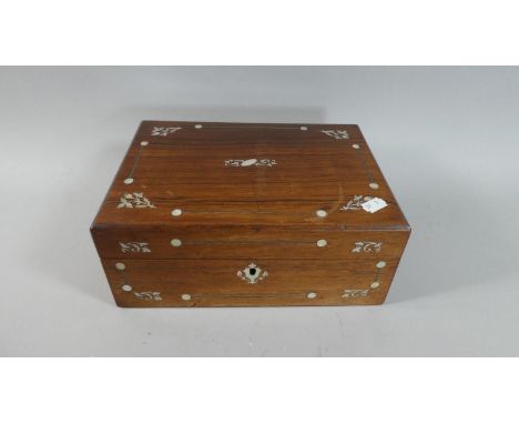 A Late 19th Century Rosewood Work Box with Mother of Pearl Inlay Containing Plastic Animal Toys, 27.5cm Wide 