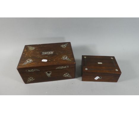 A Small Mother of Pearl Inlaid Rosewood Work Box and a Larger Oak Example 