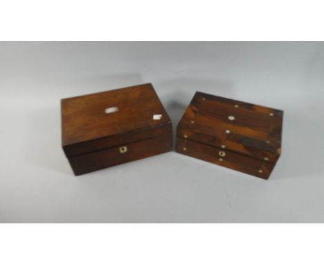 A Late 19th Century Mother of Pearl Inlaid Rosewood Work Box Together with an Oak Example 