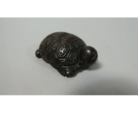 A Carved Wooden Netsuke in the Form of a Tortoise With Verso Revelling Elder, Signed 