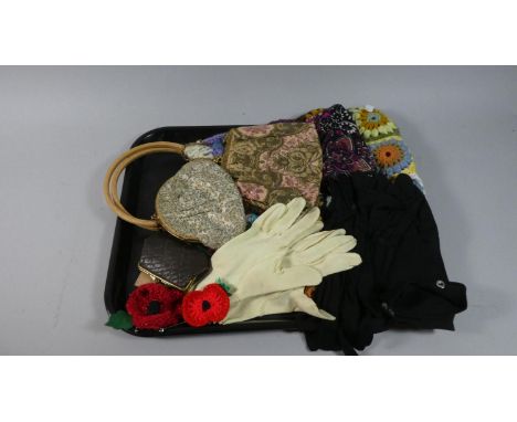 A Tray Containing Vintage Ladies Handbags, Purses, Gloves etc 