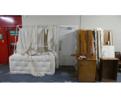 A Pair of Vintage Single Beds and Mattresses Together with a Homemade Four Poster Bed with Mattress and Canopy 