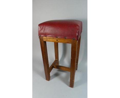 A Vintage Rectangular Topped Upholstered Stool, 54cm High 