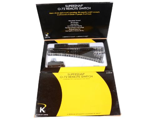 K-Line O gauge model railway 0-72 remote switches, Supersnap 6-21399, 6-21400, Left hand and right hand, both boxed and appea