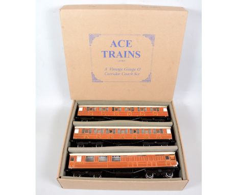 ACE Trains Gauge O model railway Corridor Coache Set, LNER c/4, set A, three passenger coaches 6461, 61639, guard 1516, boxed