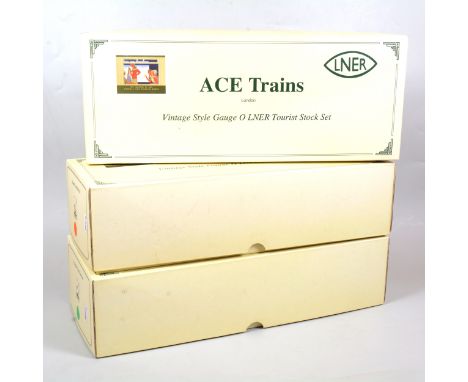 ACE Trains O gauge model railway six passenger coaches, LNER Tourist Stock set A, B &amp; C, two passenger coaches in each se