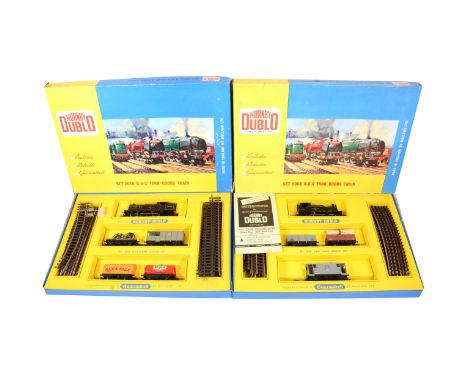 Hornby Dublo OO gauge model railways sets, two including 2008 0-6-0 tank goods train (black locomotive) with track and wagons