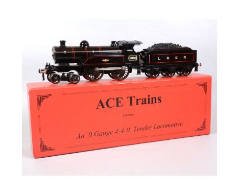 ACE Trains O gauge model railway locomotive and tender, LNER 4-4-0, E3 '2006 Celebration Class', black, boxed with booklet.