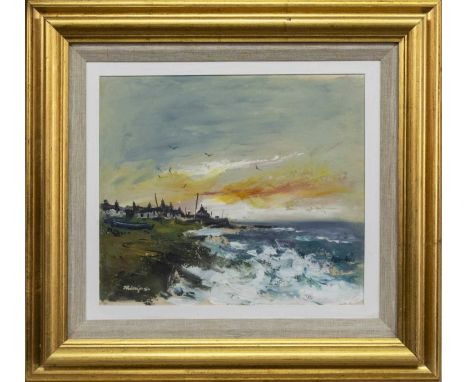 * DOUGLAS PHILLIPS (SCOTTISH 1926 - 2012),AT JOHNSHAVENoil on board, signed, further signed and titled label versoimage size 