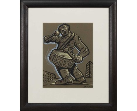 * PETER HOWSON OBE (SCOTTISH b. 1958),DRUMMERpastel on paper, signedimage size 32cm x 24cm, overall size 55cm x 48cmMounted, 